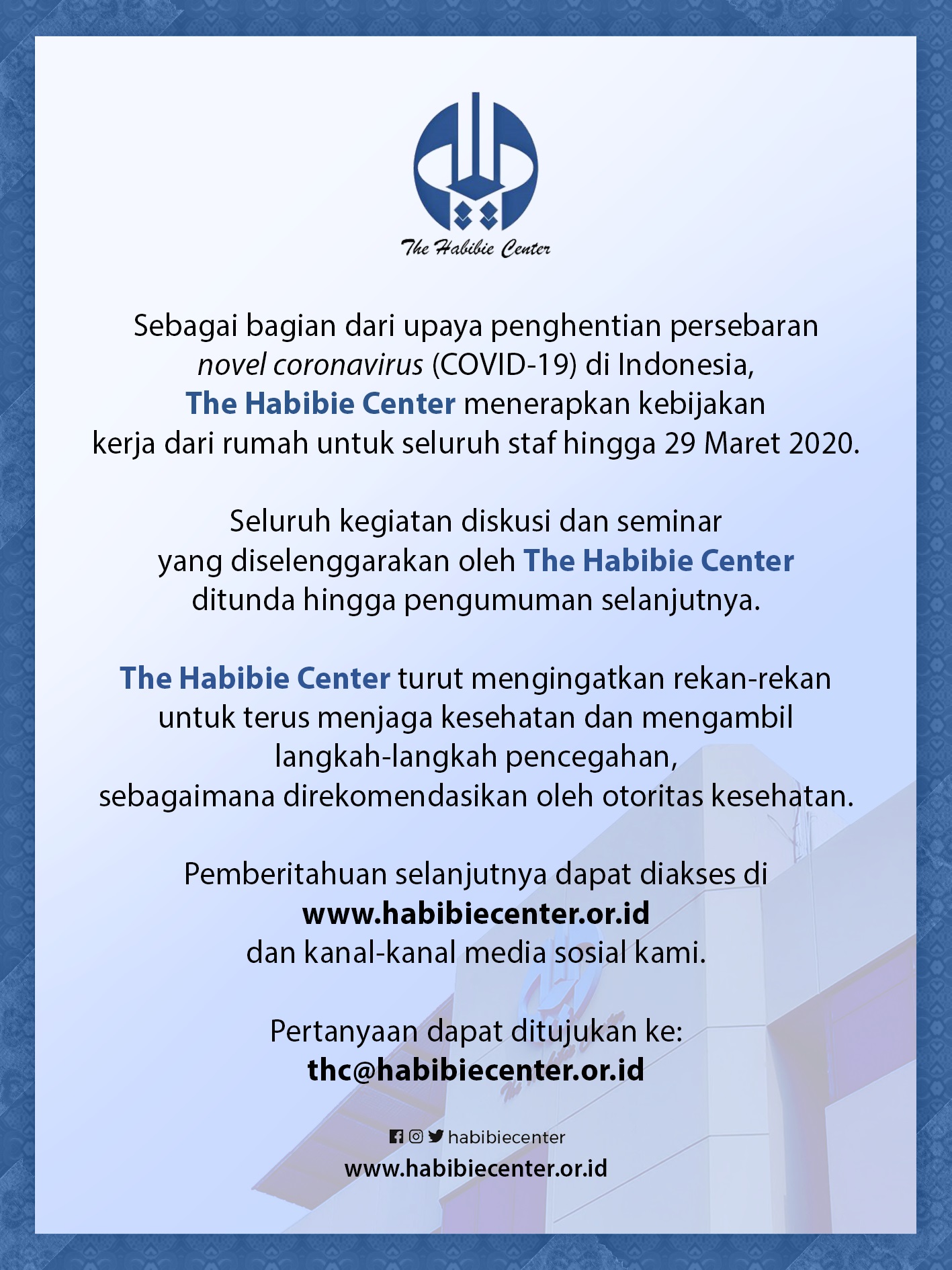 Pengumuman Penting: Bersama Melawan Virus Corona